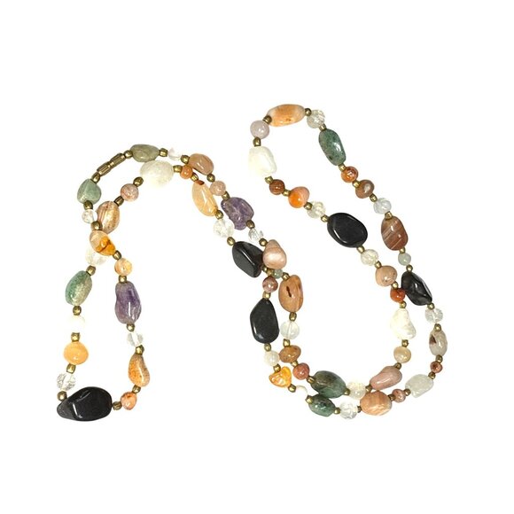 Long Agate Stone Necklace Natural Boho Chic Pendant Layered Jewelry Gift - Picture 5 of 11